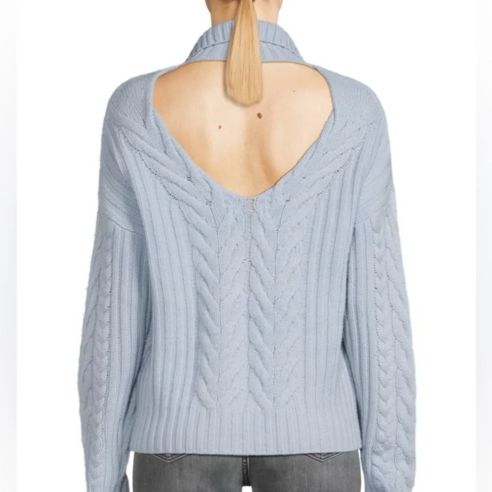 SOLD NAADAM Wool-Cashmere Open-Back Cable Quarter-Zip Taupe Linen Sweater NEW - Picture 4 of 10